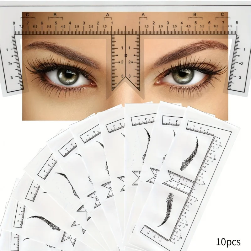 10 Stück Einweg-Augenbrauenlineal-Set, Transparente Selbstklebende Schablone für Augenbrauenformung und -design, Neuer Stil