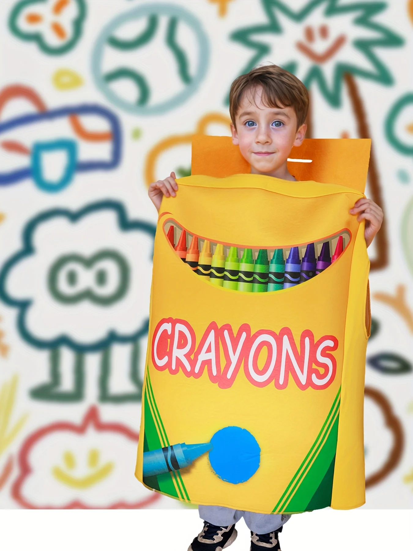 Yellow Crayon box shaped sponge dress up costume cute cartoon carnival party Halloween Christmas campus performance costume