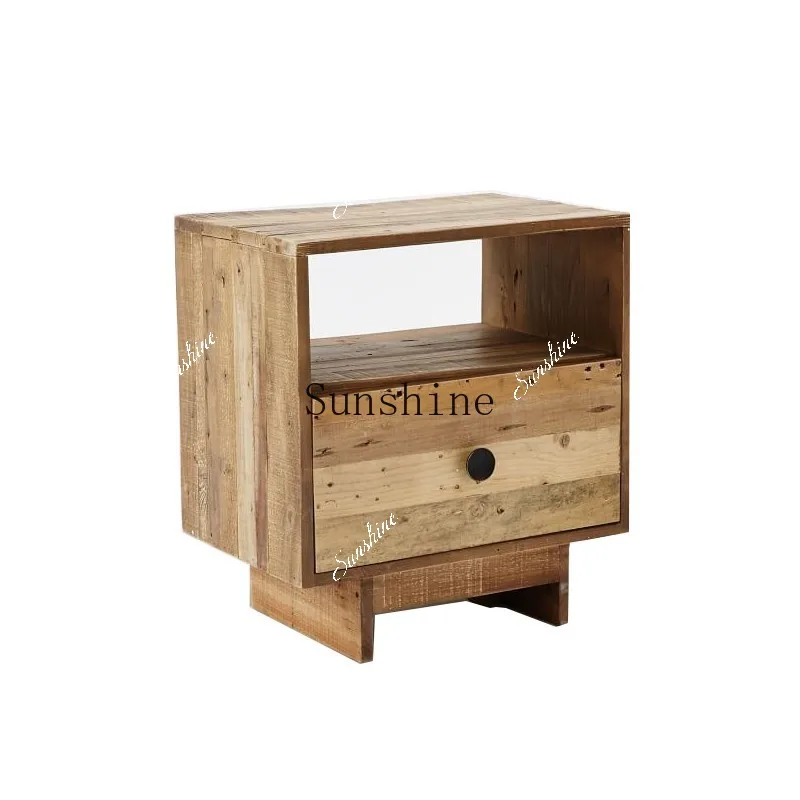 French bedside cabinet pine solid wood living room old simple entrance bedroom bedside table  FT