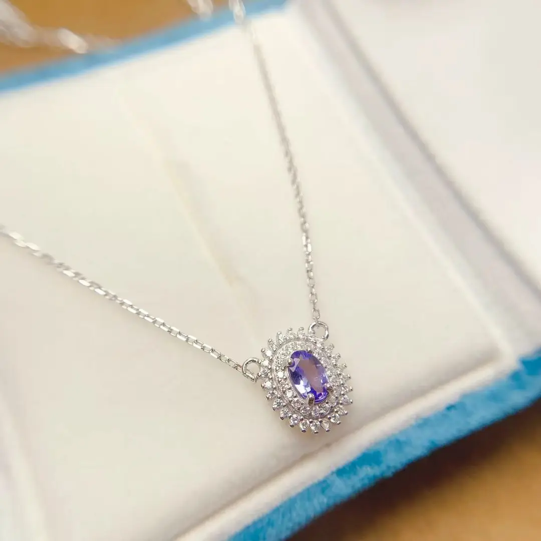 

Ожерелье из серебра 925 пробы, ожерелье из натурального танзанита для повседневного ношения, 4 мм * 6 мм, 0,5 карата VVS, ювелирные изделия из танзанита