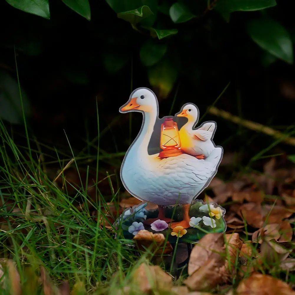 1pcs 2D Flat Acrylic Cute Little Duck Garden Outdoor Courtyard Garden Lawn Potted Plant Planting Ground Solar Duck Garden Statue
