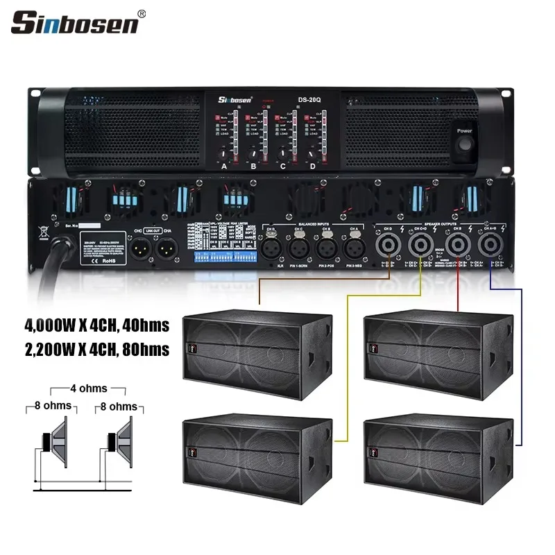 DS-20Q Sinbosen 4000 Watts Sound 4 Channel Professional Audio Power Amplifier 10000w