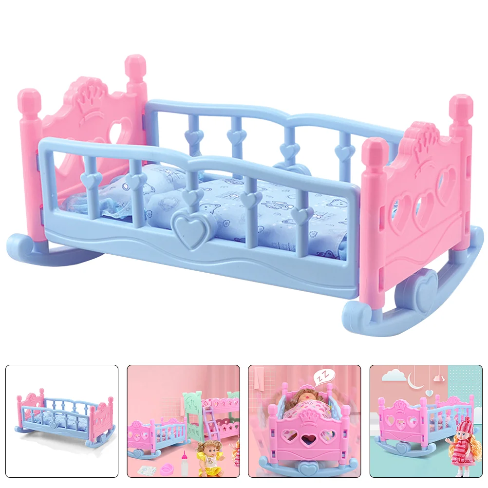 Cot for Kids Toys Girls Shaker Pretend Play Baby Accessories House Furniture Crib Model Wooden Mini Bed Child