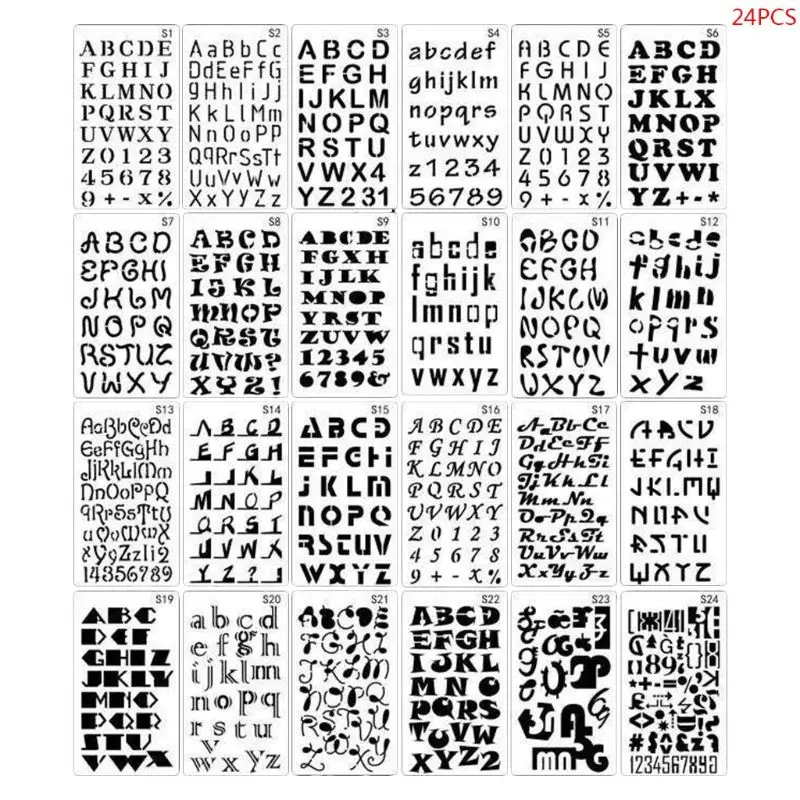 24pcs/set Letters Drawing Template Stencil Painting Embossing Scrapbook Scrapbook Coloring Embossing Album Decorative