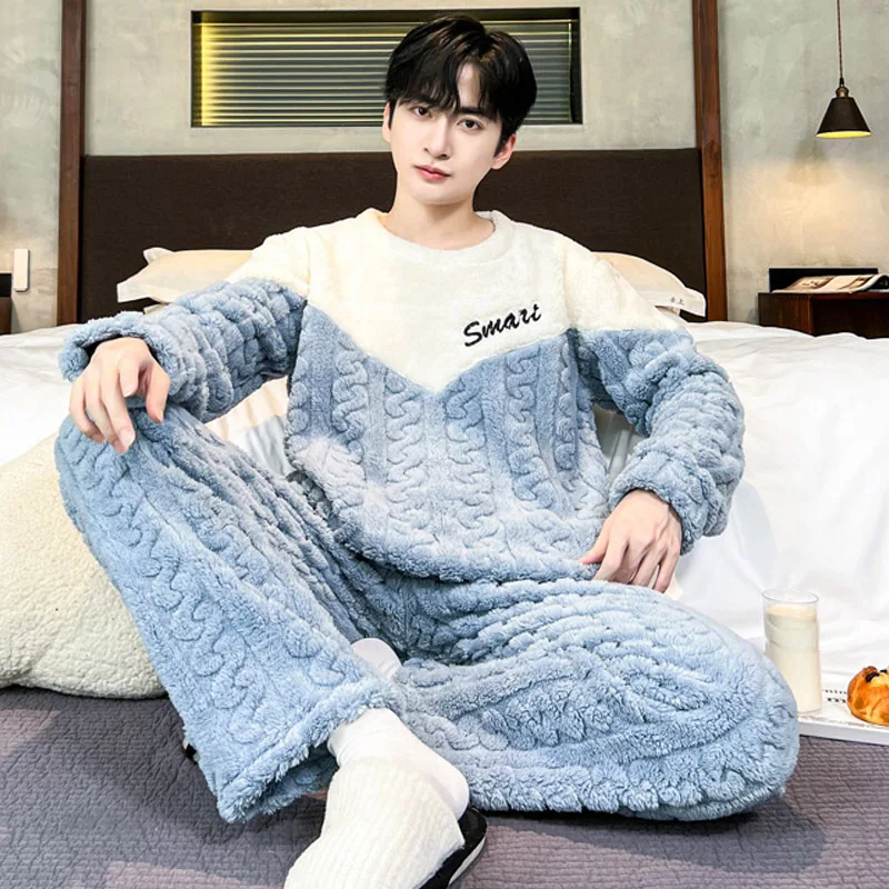 

man Winter clothing pajamas men clothing autumn sportswear Youth casual wear Bath clothes y2k flannel 2Pcs/set homewear thicken