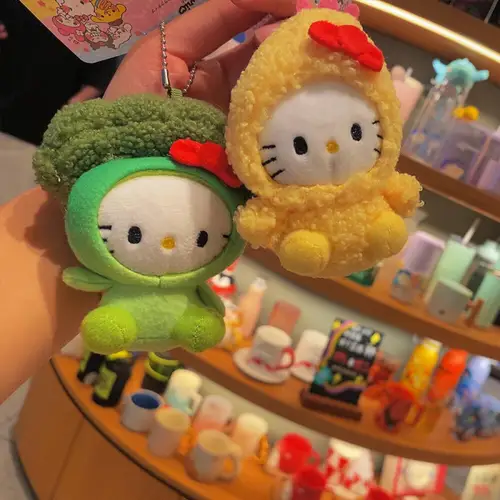 산리오 브로콜리와 헬로 키티 봉제 펜던트 키체인, 귀여운 튀김 새우, 키티 고양이, 만화 인형, 만화 펜던트 키체인 선물 