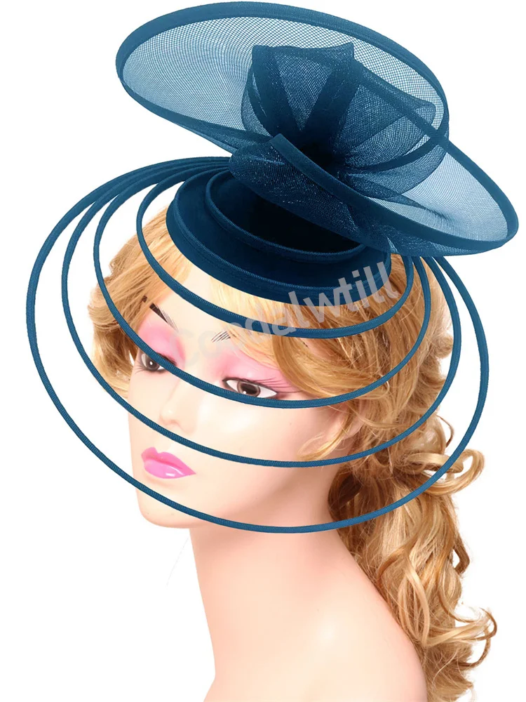 

Navy Fascinator Wedding Hat Women Formal Church Party Headpiece Ladies Elegant Bride Wedding Pillbox Fascinator Hair Accessories