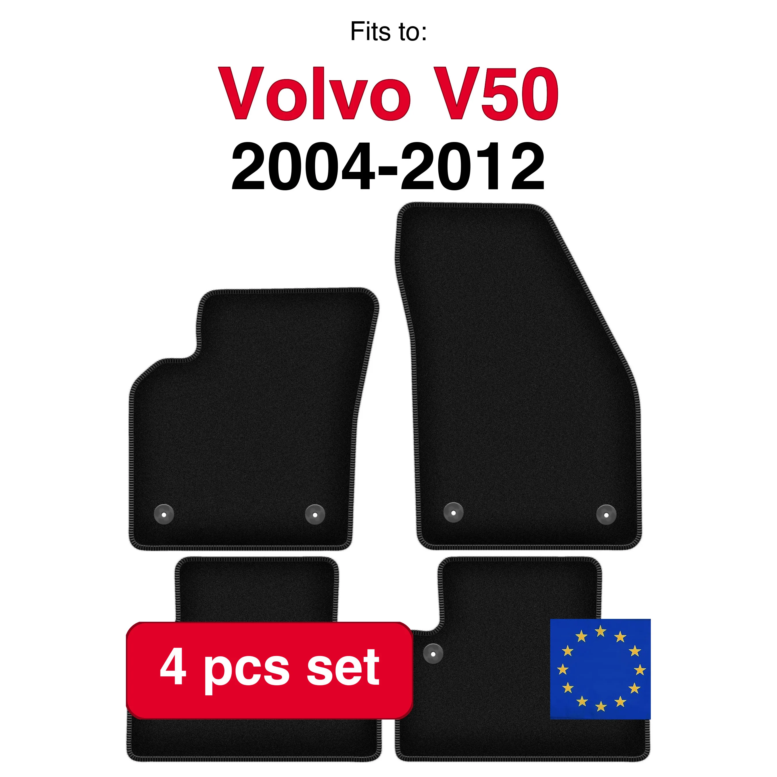Image of Velour-Fußmatten-Set für Volvo V50 Kombi (2004-2012) - Schwarz (4 Stück) passgenaues Auto-Fußmatten-Set