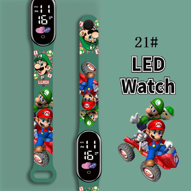 Mario Bros Children's Watches Action Figures Luigi Princess Peach Yoshi Bowser kids Sport Wristband Waterproof Digital Watch