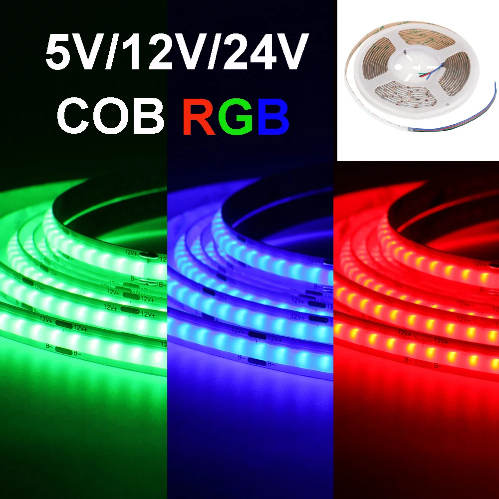 

COB RGB светодиодная лента постоянного тока 5 В/12 В/24 В световая лента для домашнего декора вечерние 8 мм 10 мм