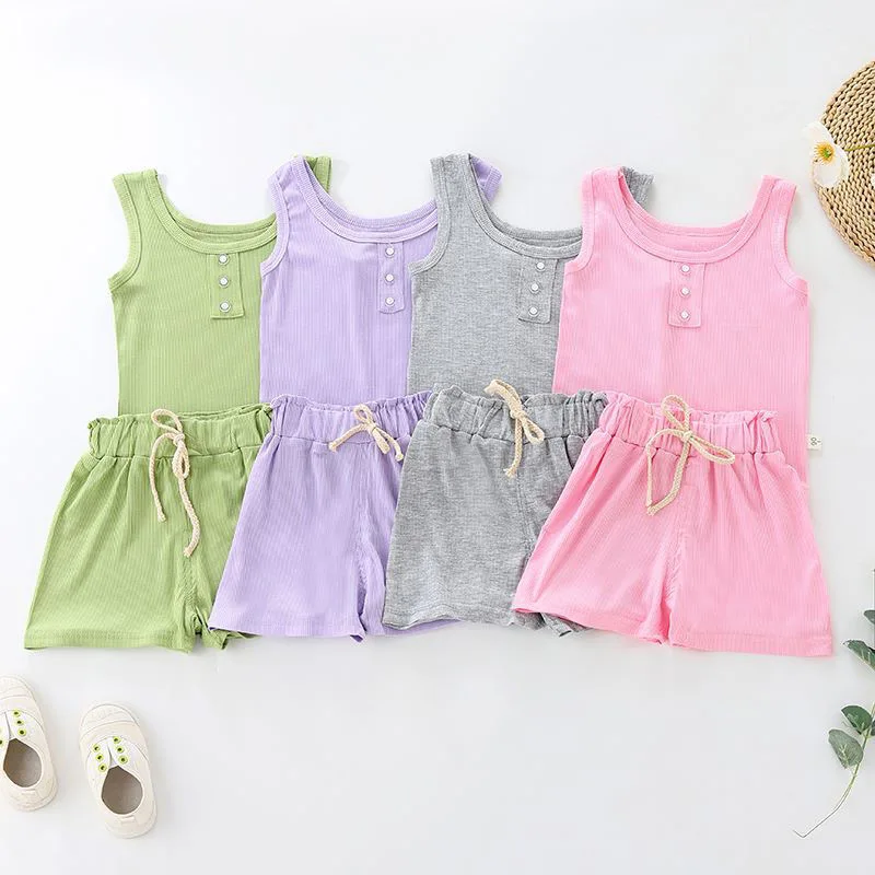 

Children's vest set Baby Summer sleeveless vest Girls Boys Shorts Short sleeved two-piece light pajamas