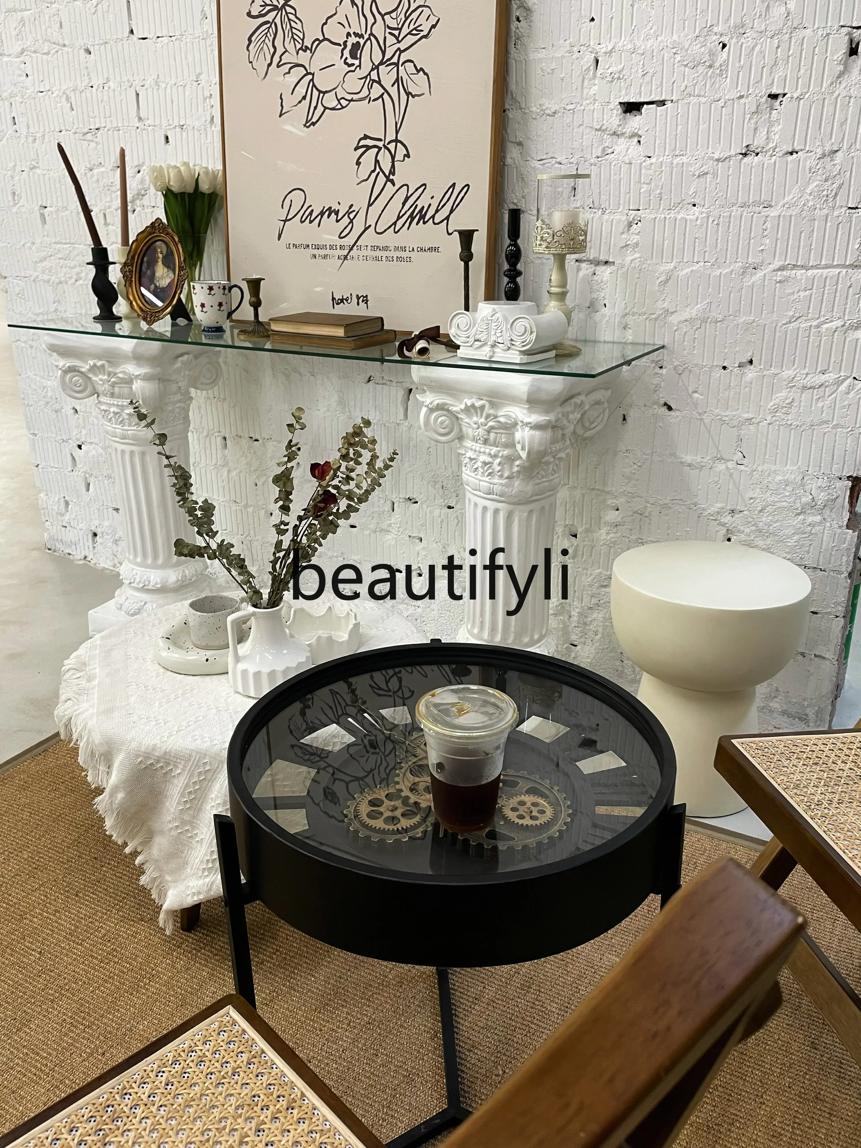 

J185 Retro high-end sense light luxury Nordic watch gear American living room sofa side table small coffee table small apartment
