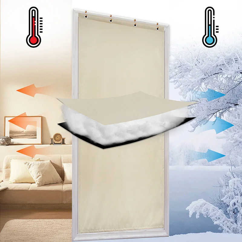 

Warm Waterproof Quilted Door Curtain Self-Adhesive Thermal Insulated Window Drapes For Living Room Bedroom Wind Resistant Panels