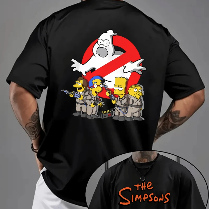 تي شيرت صيفي للرجال Simpsons كاجوال بأكمام قصيرة - نمط طباعة Simpsons Ghostbusters - بلوزة بأكمام قصيرة ورقبة دائرية