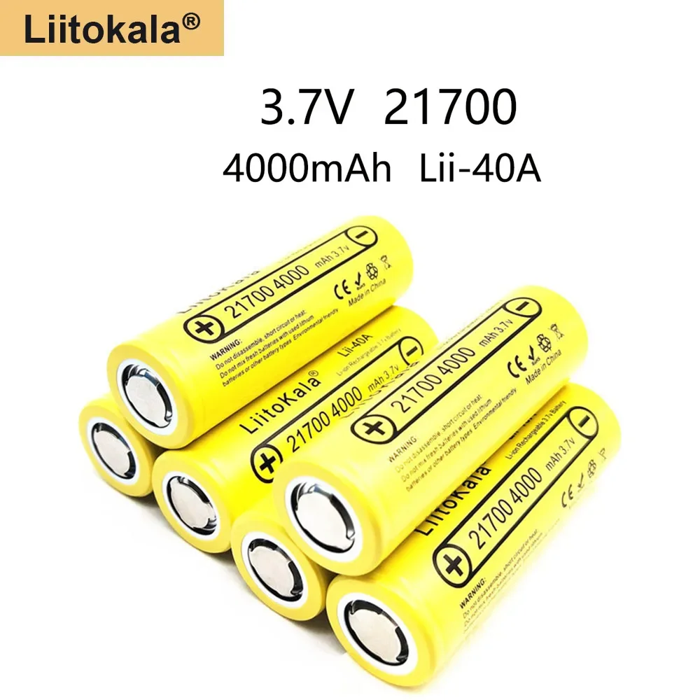 

LiitoKala 3.7V 21700 4000 mAh Li-ion Battery Lii-40A 14.8W Rechargeable Battery by Electric Bicycle Headlight Tool