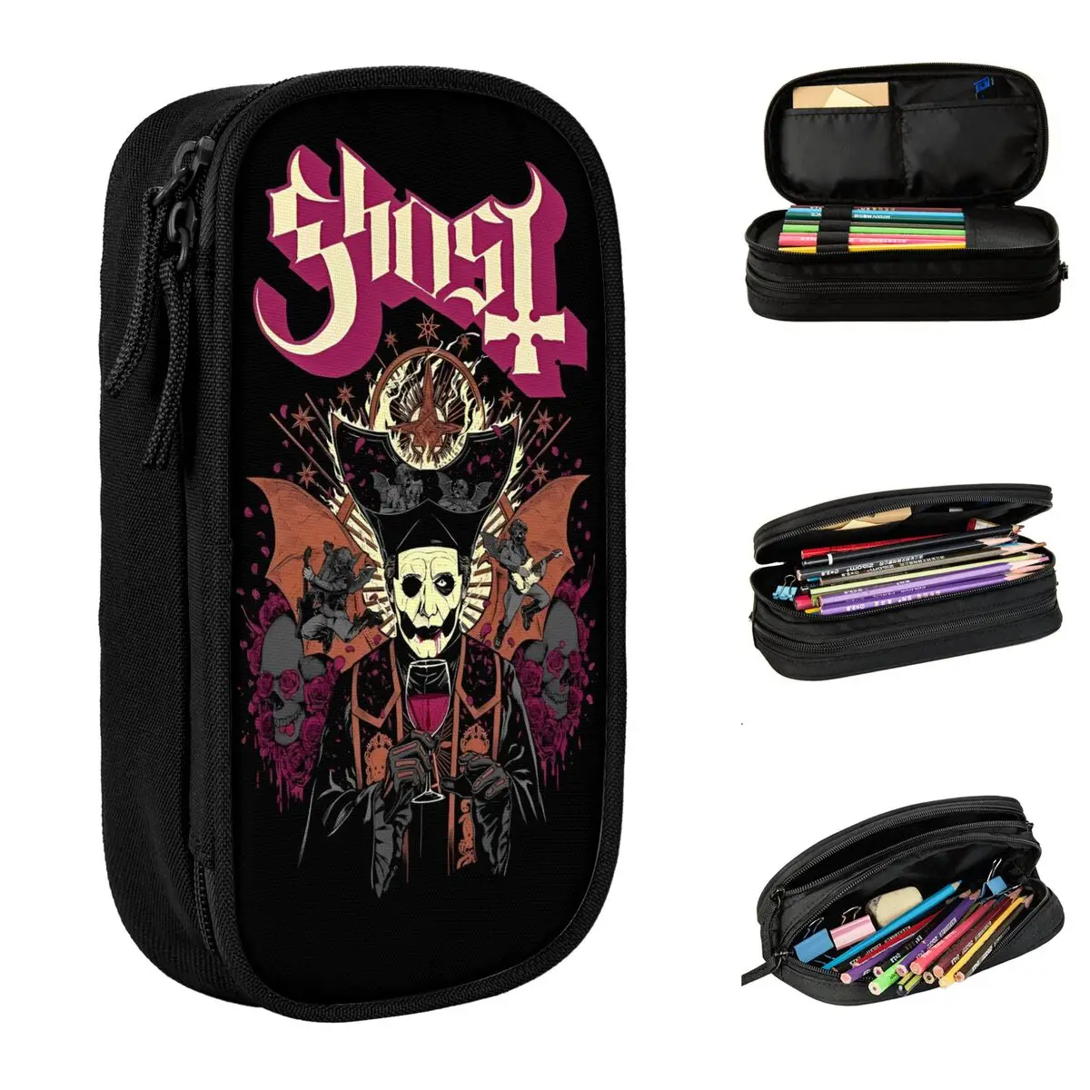 Heavy Metal Ghost Band Pencil Case New Rock Music Pen Holder Bag Girls Boys Large Storage School Supplies Cosmetic Pencilcases