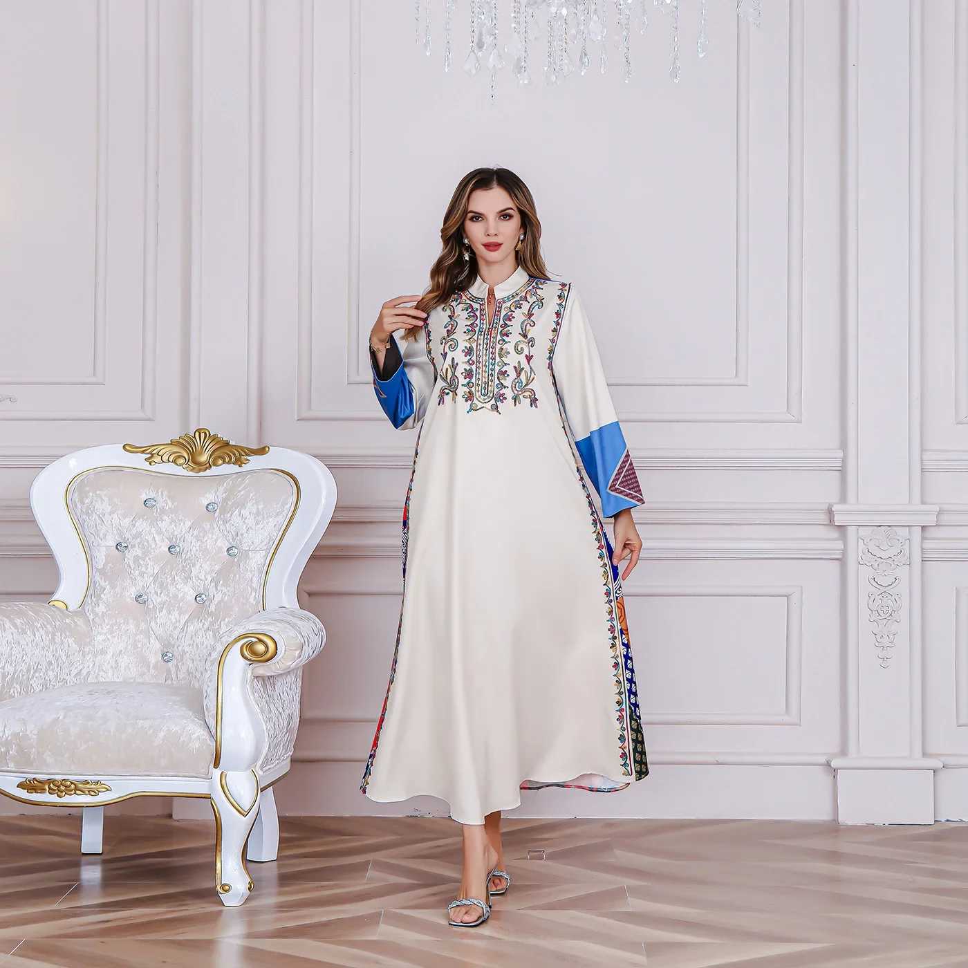 Abaya Eid muzułmańskie kobiety sukienki imprezowe Jalabiya haft Ramadan maroko arabska długa suknia dubaj Abayas Kaftan islam drukuj Vestidos