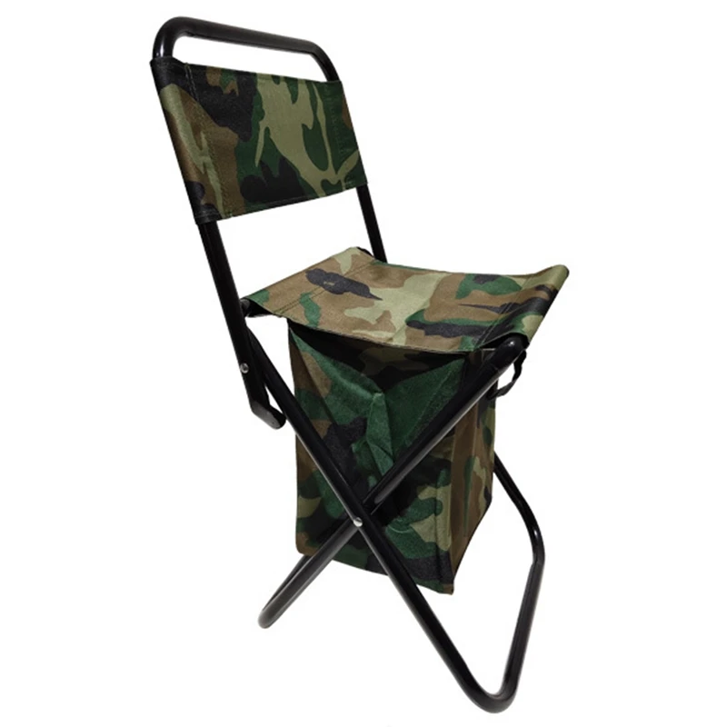 Portable Foldable Camping Chair with Cooler Bag Compact Fishing Stool Camouflage Fishing Chair