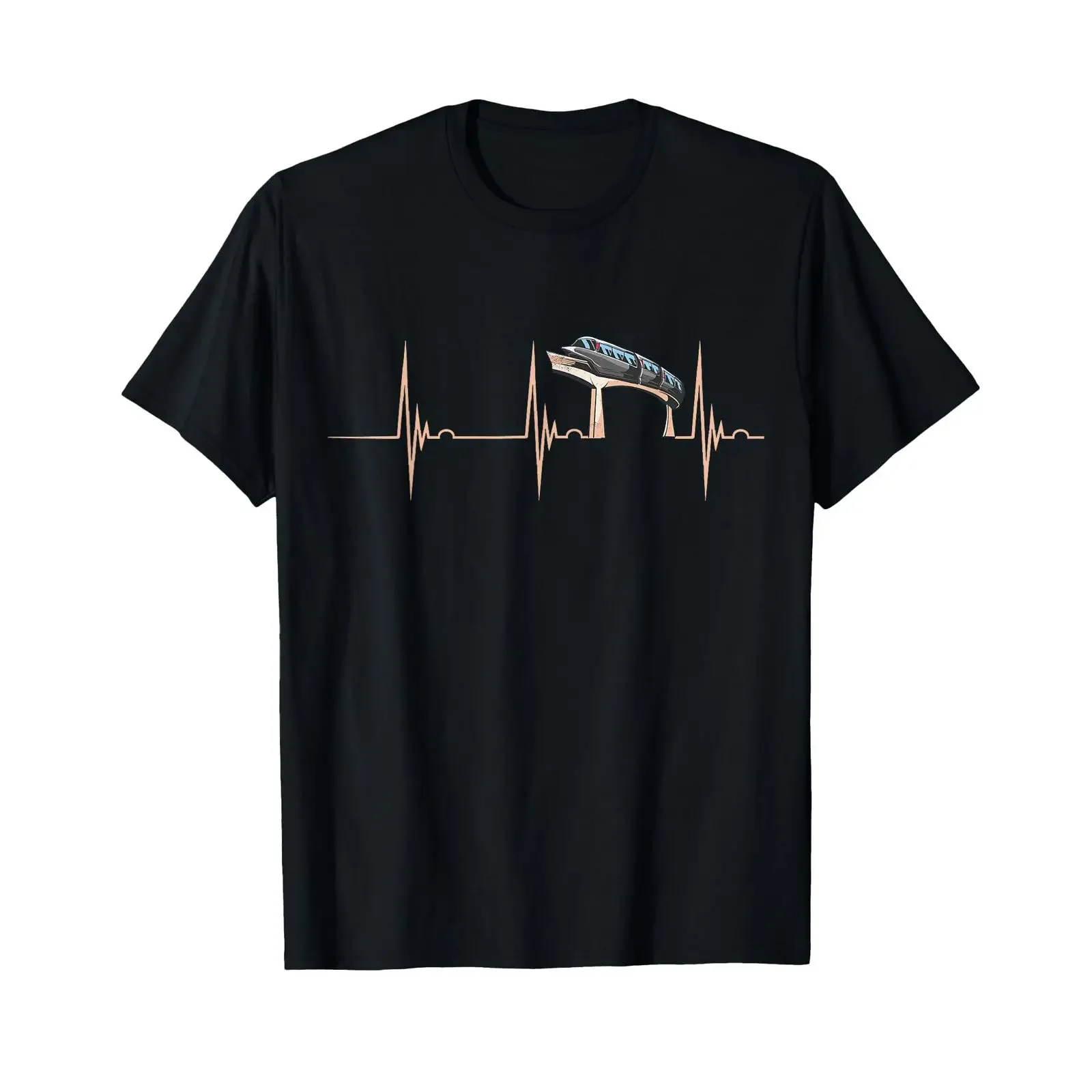 Monorail Heartbeat EKG Pulse Train Railway Lover T Shirt vintage Washed Soft Stretched Breathable Top For Everyday Wear
