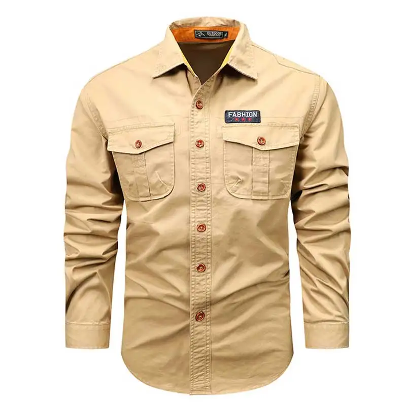 

New Spring Autumn Cargo Shirt Men Thin Loose Slim Shirt Men Pure Cotton Tactics Military Long Sleeves Shirt Men Multi Pock Coat