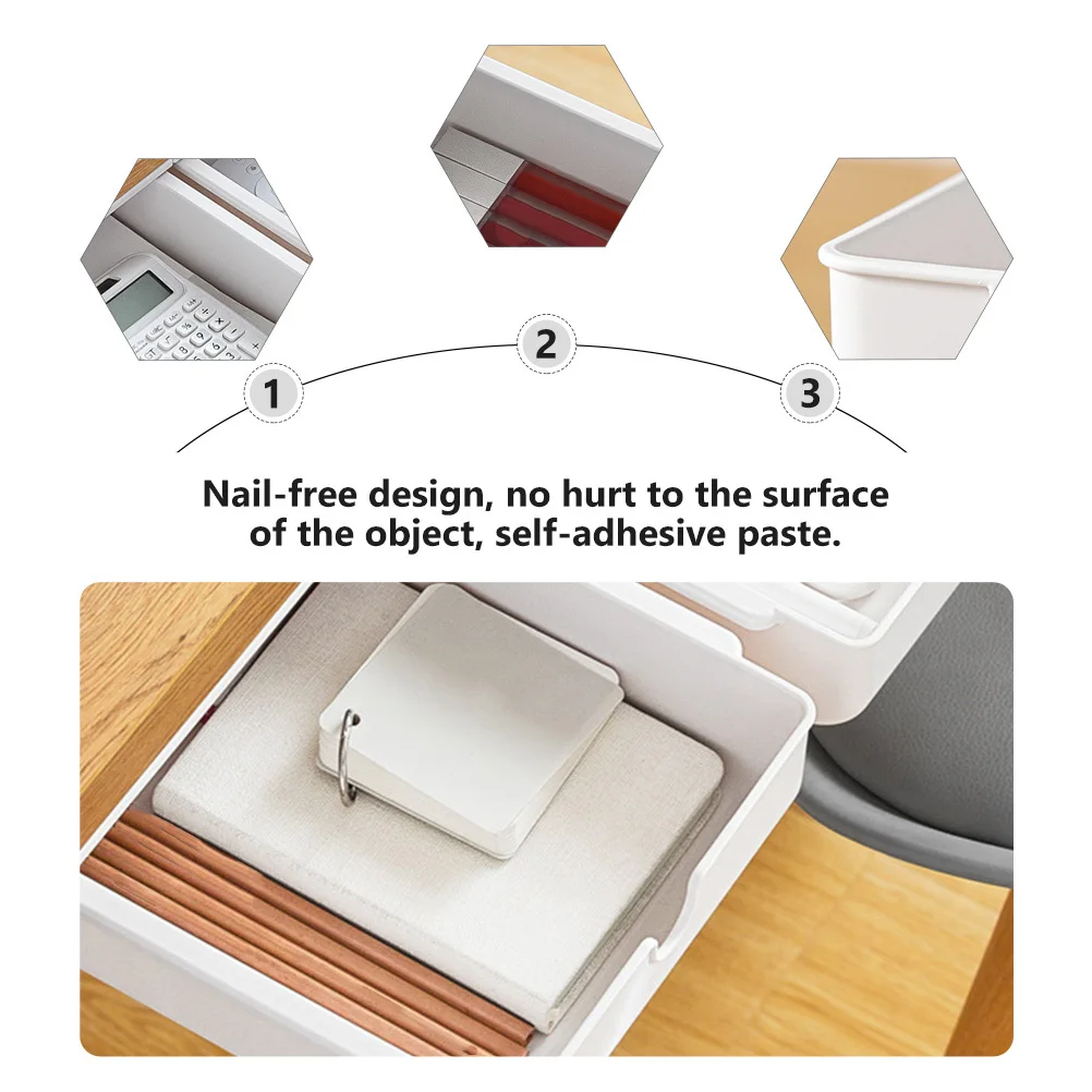 

1Pcs White Hidden Storage Box Adhesive Drawer Style Holder Under Desk Office Table Bottom Organizer Sundries Stationery Storage