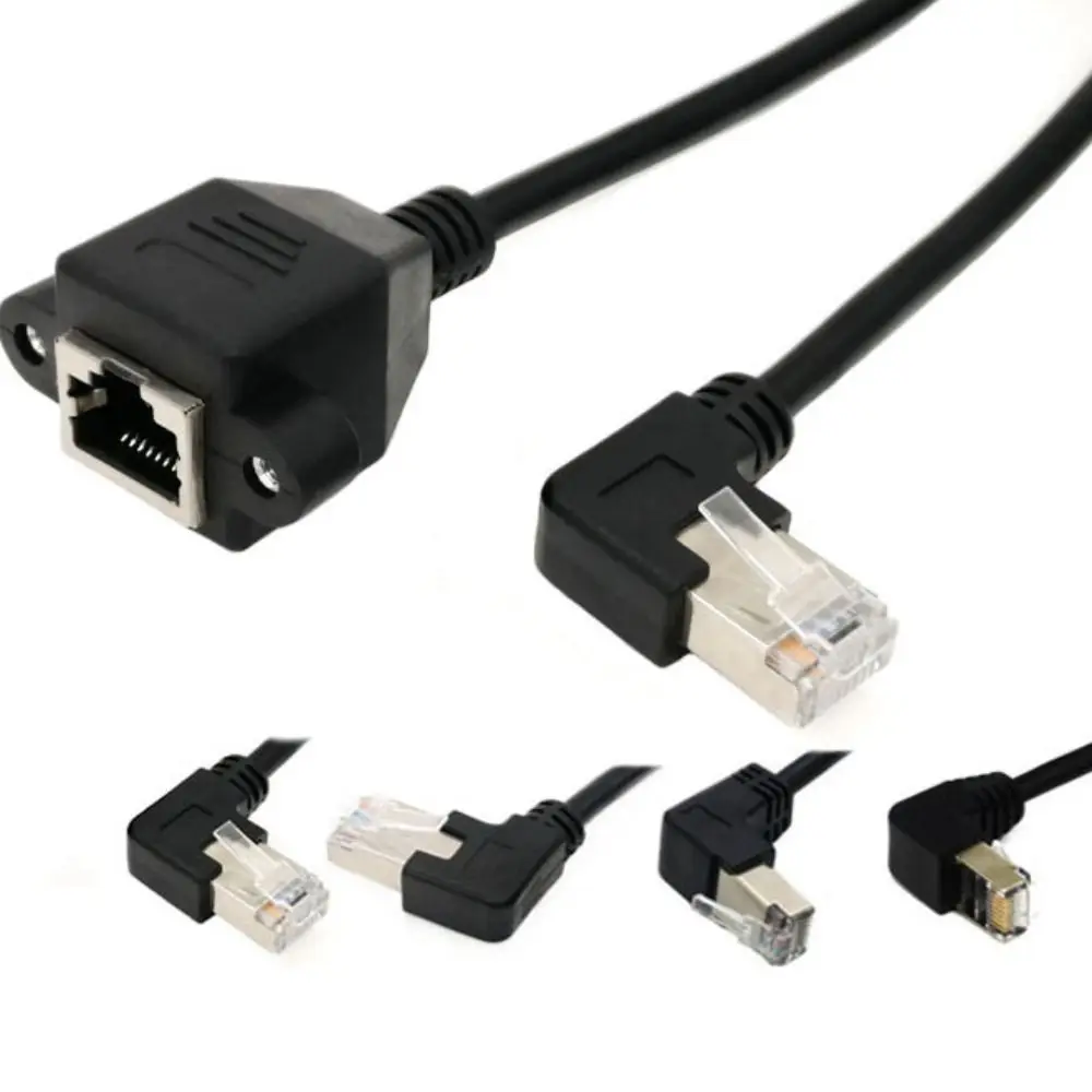 8Pin RJ45 Cable Male to Female Screw Panel Mount Ethernet LAN Network 8 Pin 90 Degree Right Angle Extension Cable 0.3m 0.6m
