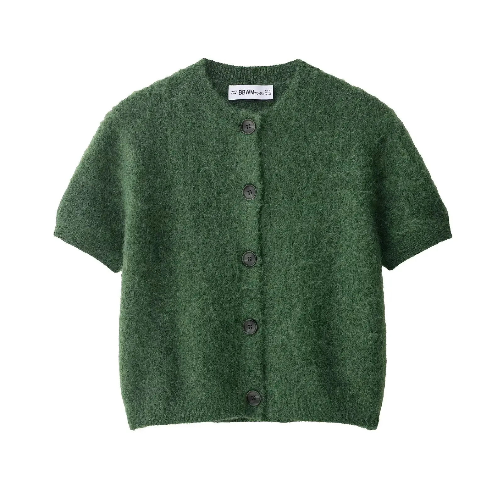 

Минималистичный модный топ 2025 года — зеленый вязаный кардиган с короткими рукавами, женский осенний винтажный вязаный кардиган с круглым вырезом на одной пуговице и короткими рукавами
