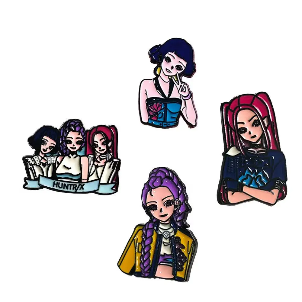 4 قطعة KPop شيطان الصيادين المينا بروش شارة HUNTR/X سبيكة ظهره ملحق رومي ميرا زوي تصميم مجوهرات هدية للأطفال