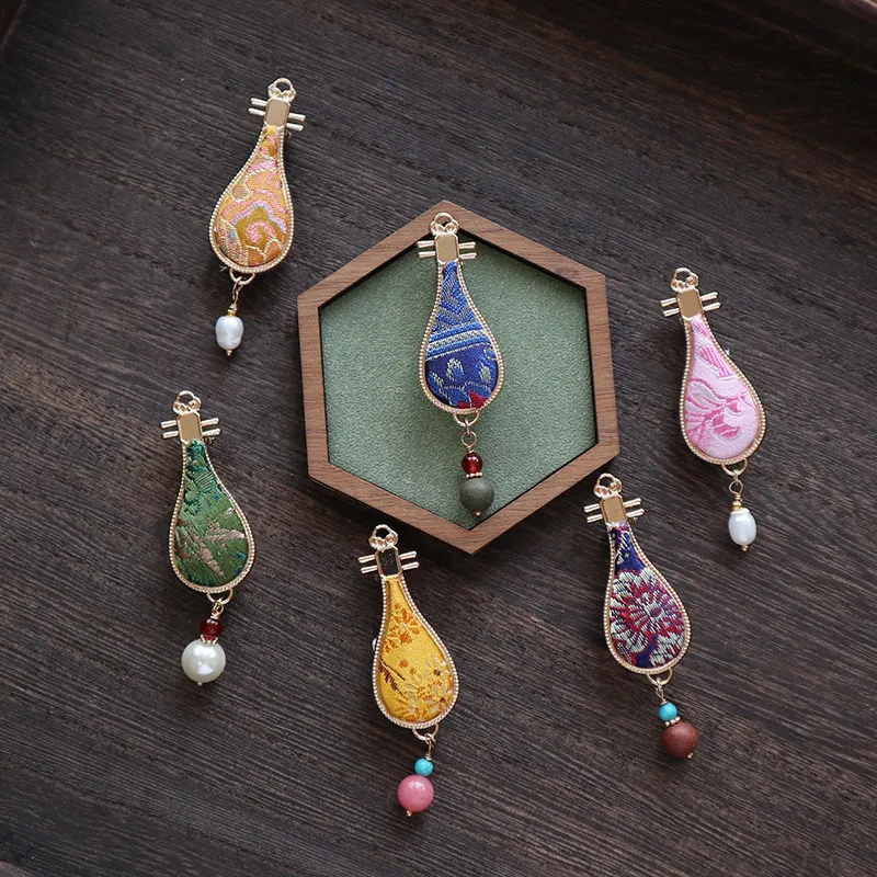 Chinese Traditional Pipa Song Brocade Lucky Auspicious Pin Pendant Cheongsam Qipao Hanfu Collar Weight For Women Accessory Gift