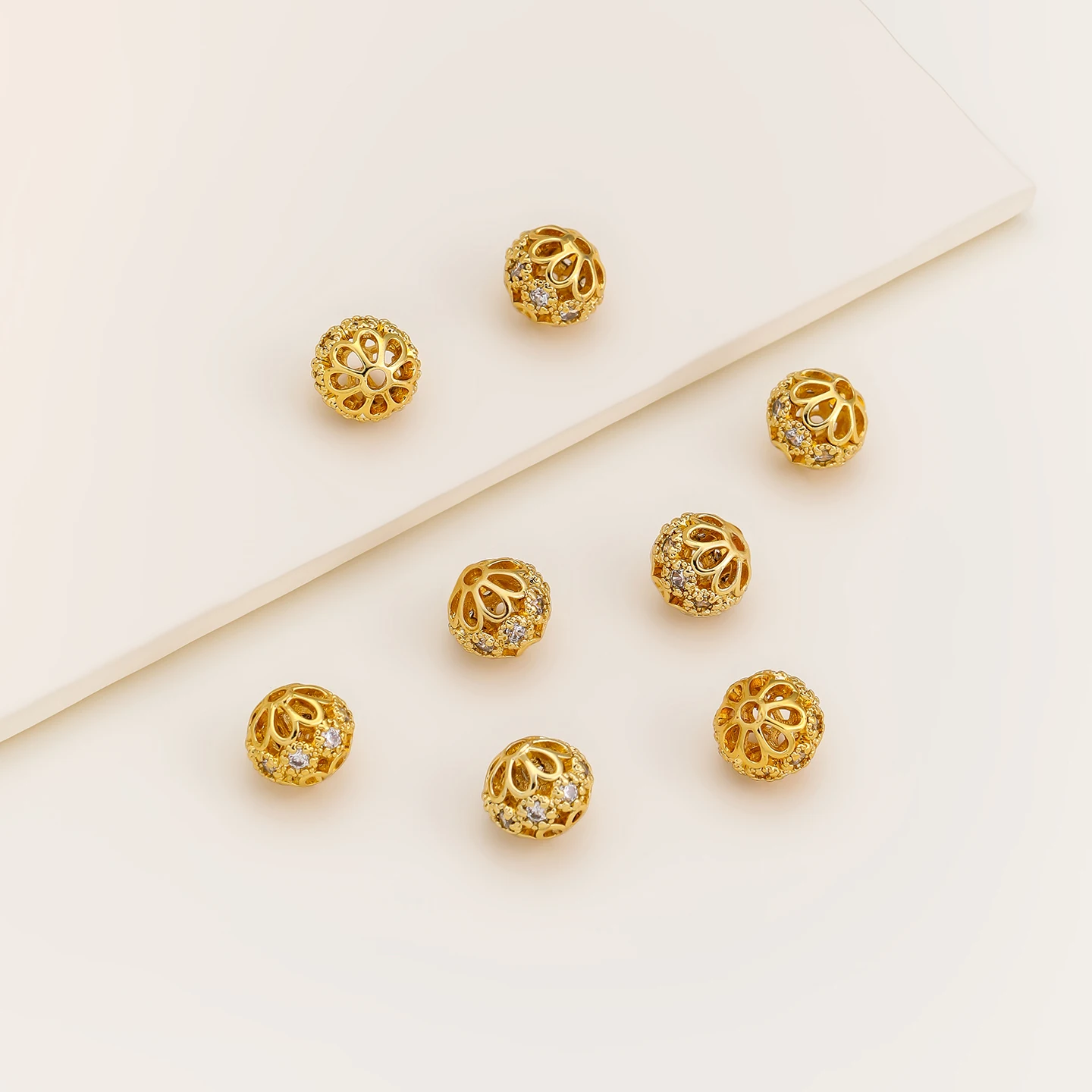 2Pcs Multi‑Size 18K/Thick Silver Plated Gold Copper Zircon Hollow Balls For DIY Bracelet Necklace Handmade Jewelry Making