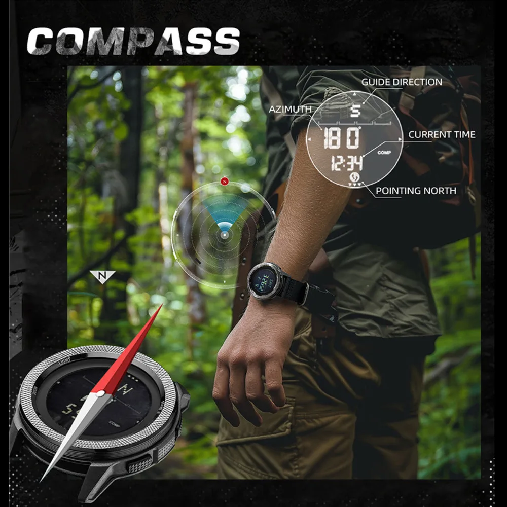 NORTH EDGE Watches for Men New C-NEXUS Compass Waterproof Stopwatch Carbon Fiber Nylon Strap Mens Watch with Box Reloj Hombre