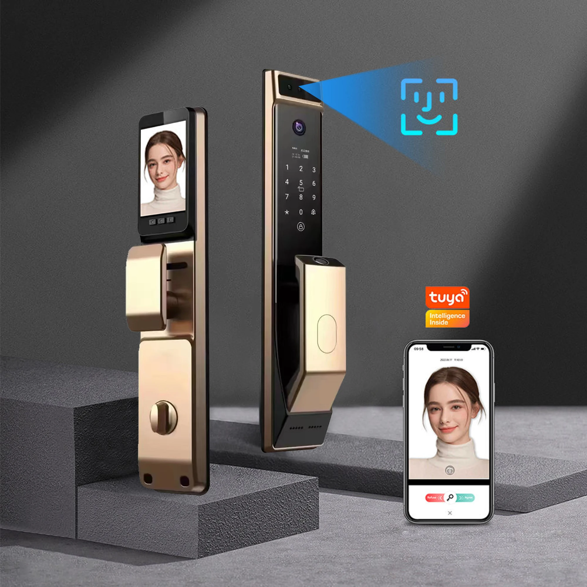 Smart Door Lock Keyless Tuya Wifi Fingerprint Push Pull Home Lock With Camera Biometric Door Lock