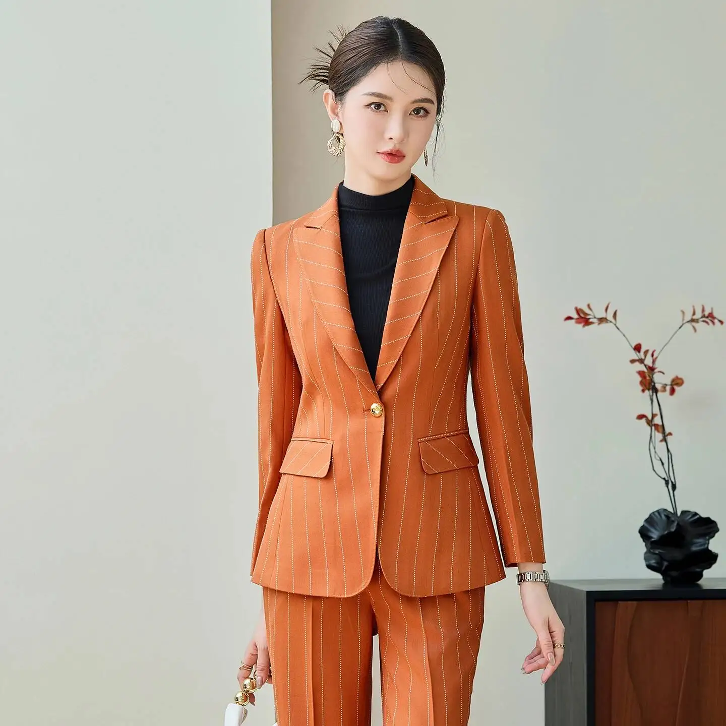 Autumn Winter Formal Women Business Suits with Pants and Jackets Coat Professional Blazers Female Office Career Set