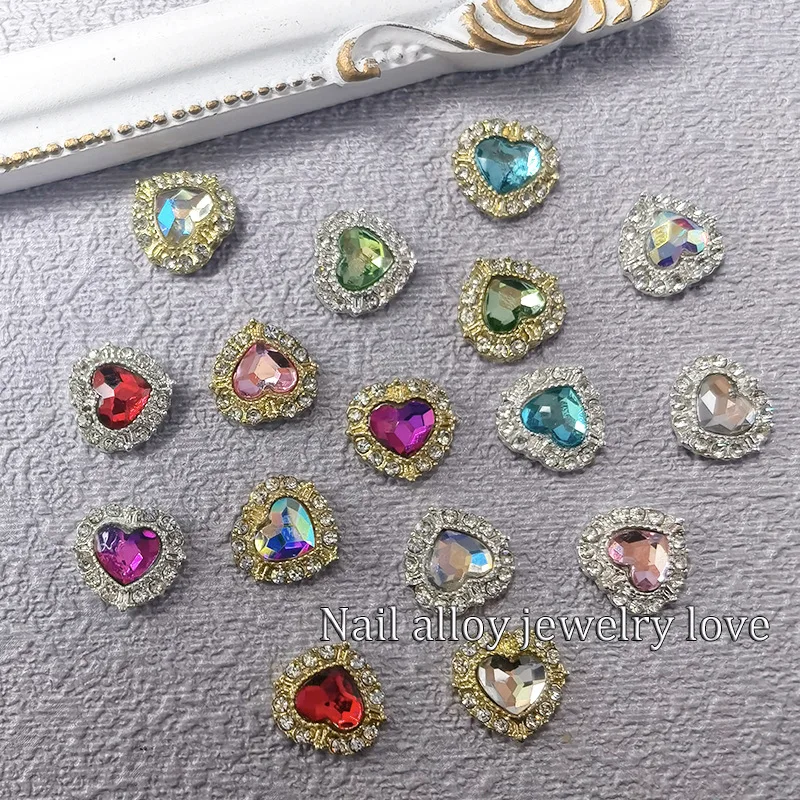 5Pcs Luxury Nail Art Crystal Rhinestones 11x12mm Heart Shaped Designs Charms Jewelry For Nails 3D Manicure Sparkle Decals