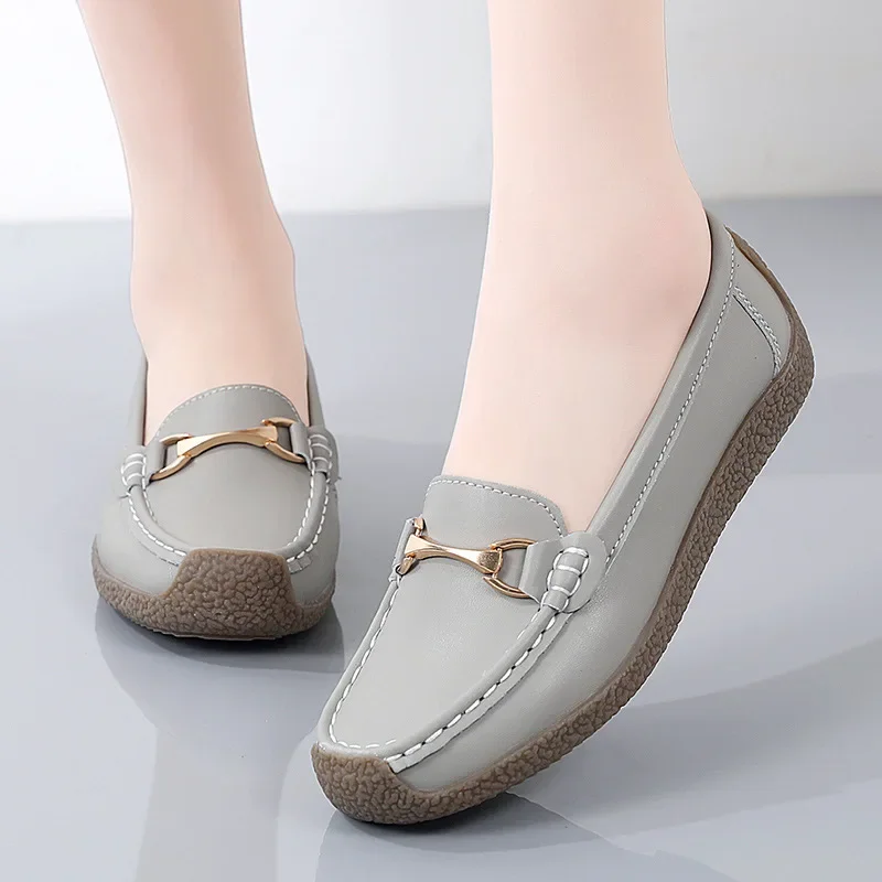 Genuine Leather Women Flats 2023 New Spring /autumn Woman Casual Shoes Slip-on Loafers Moccasins Female Boat Shoes Big Size 44