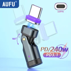 AUFU 240W USB C 타입-USB C 마그네틱 어댑터, 아이폰 맥북 노트북용, 16 핀 180 도 고속 충전 USB C 암 컨버터