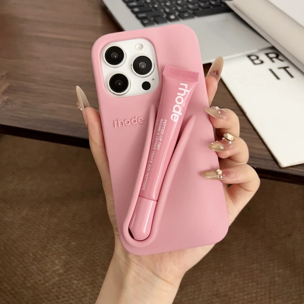 Nouvelles Couleurs Édition Été ins Étui de Téléphone en Silicone avec Support à Rouge à Lèvres Rhode pour iPhone 17 16 15 14 13 12 11 Pro Max Plus Air Cover