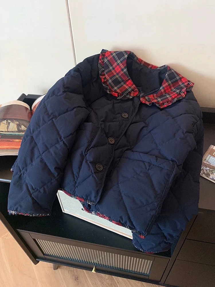 Doll Collar Patchwork Parkas Women Y2K Winter Thick Warm Loose Casual Crop Puffer Jacket Korean Sweet Preppy Fluffy Zipper Coats