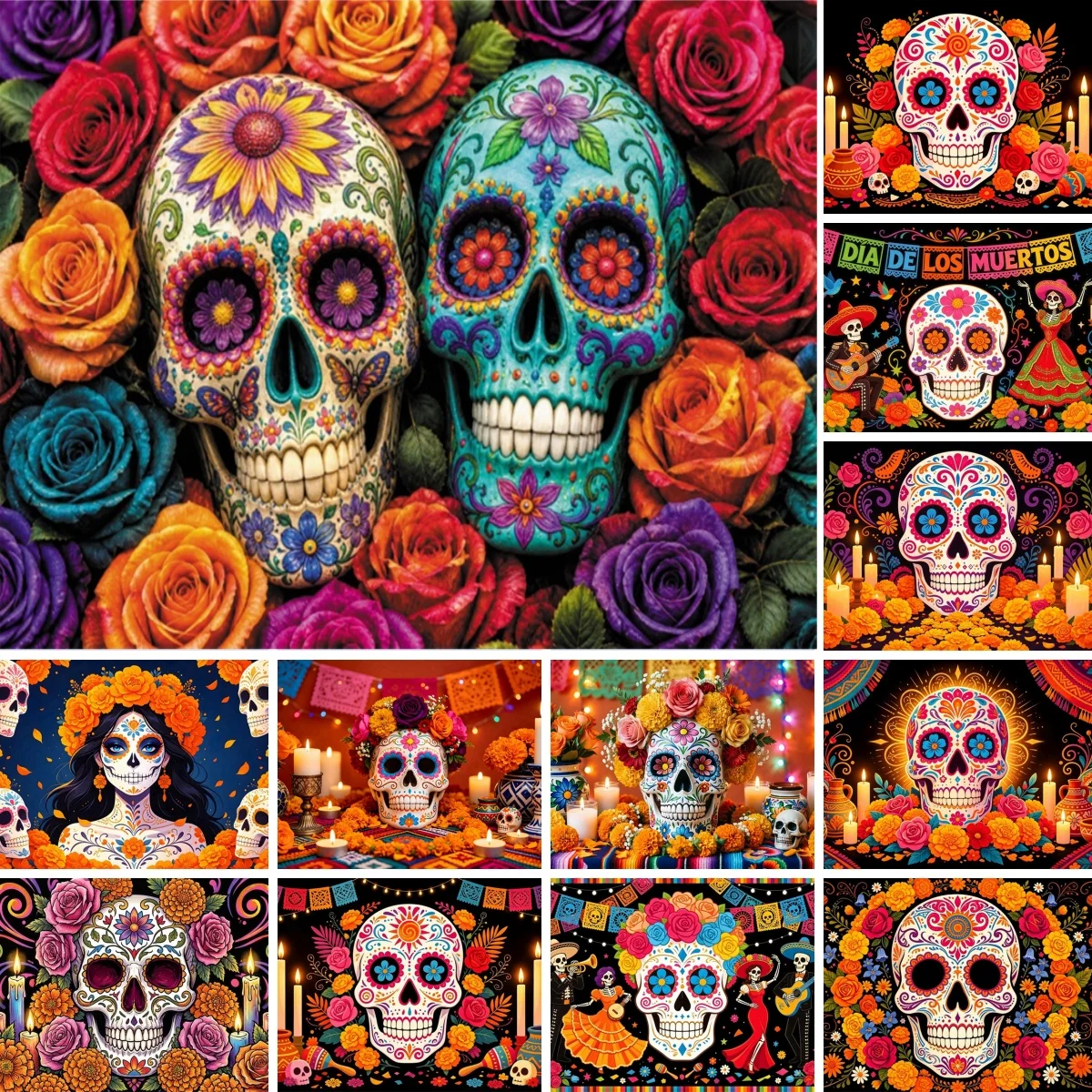Yeele Backdrop for Day of The Dead Party Decoration Marigold Flowers Fiesta Cinco DeMayo Mexican Carnival Photography Background