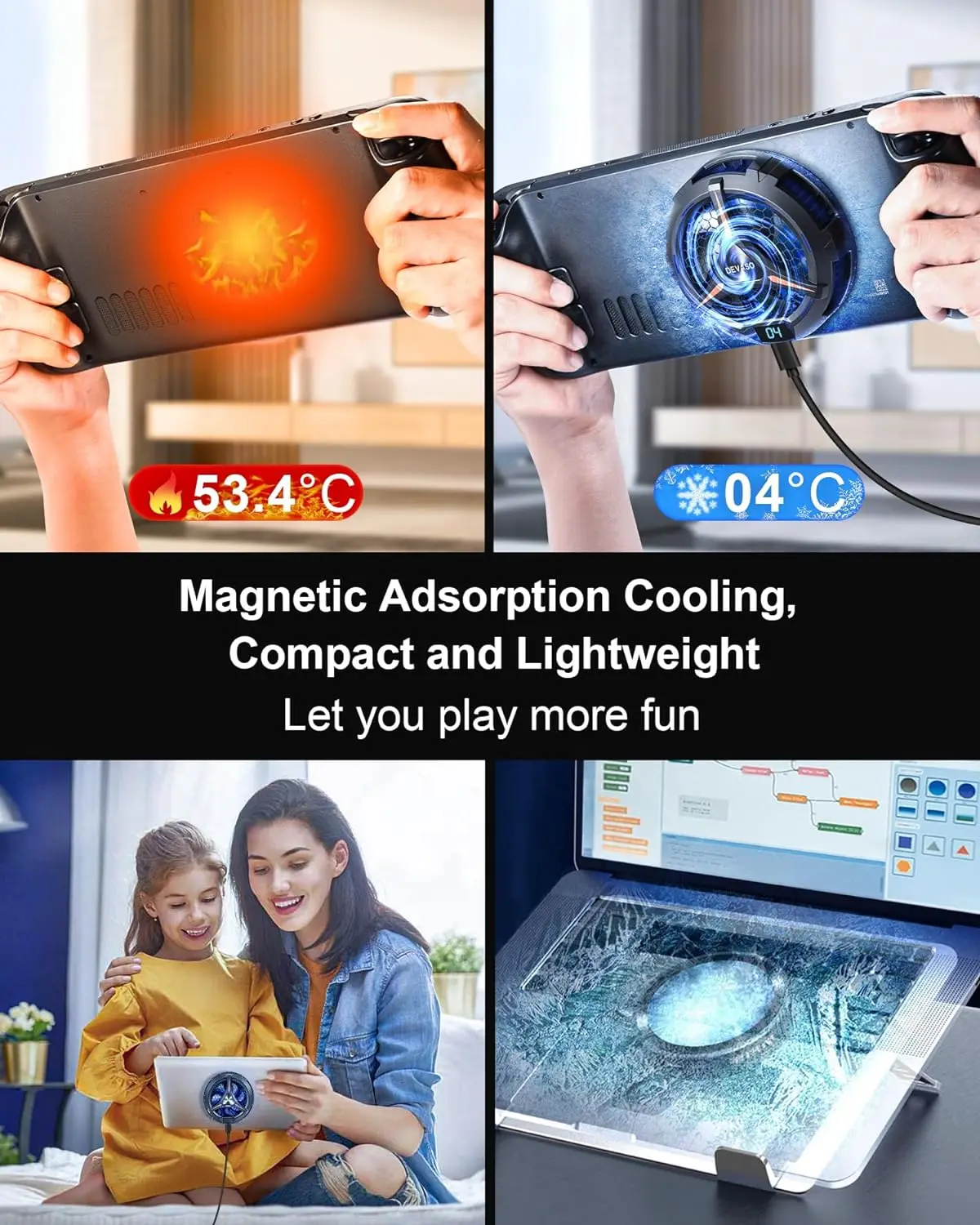 Legion Go Fan Cooler, Semiconductor Heatsink Cooling with 7-Blade Fan/ 7-Color Cycle, Magnetic Cooler for Lenovo Legion Go