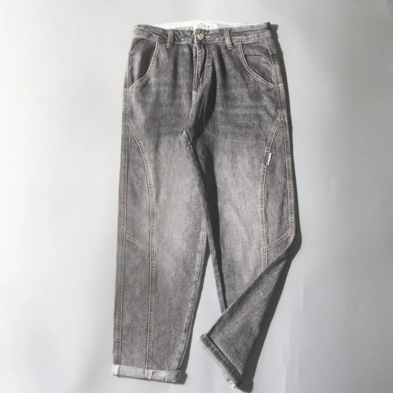 

Men's Casual Straight Leg Jeans Summer New Loose Fit Trendy Long Pants Autumn Versatile Nine Points Pants Harajuku Style Cott...