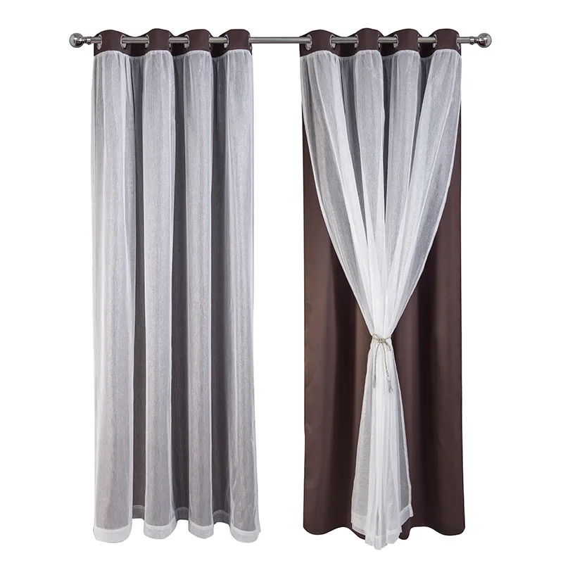 (31) Customized Factory Direct Sales Silver Silk Double-layer Blackout Curtains