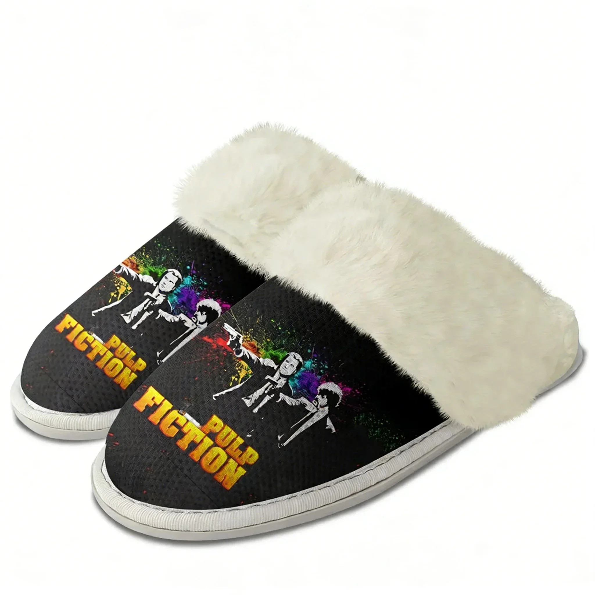 Pulp Fiction Plush Slippers Keep Warm Shoes John Travolta Mens Womens Home Cotton Bedroom Lightweight  Warm Slipper Custom Shoes