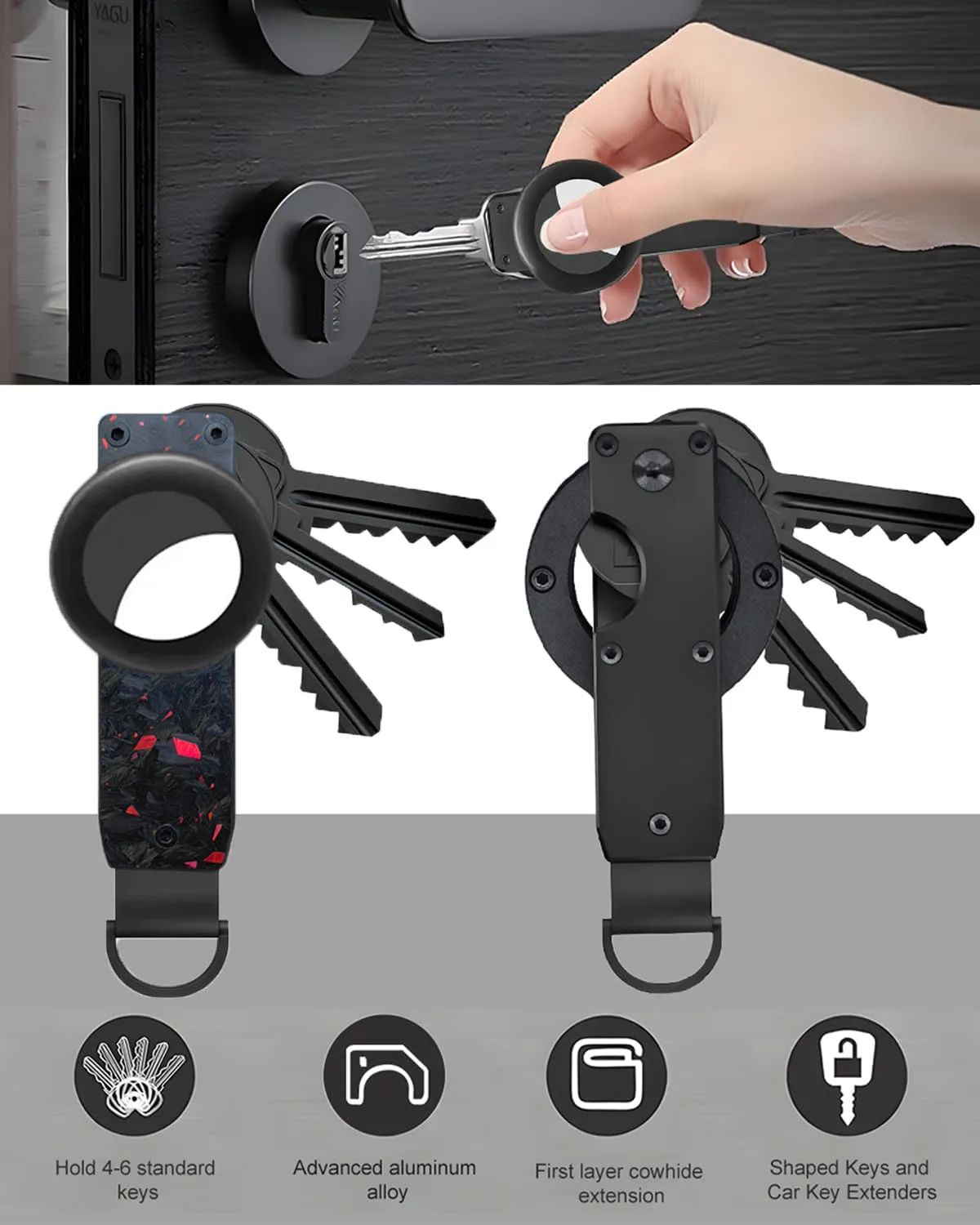 

Eayburst Airtag Holder Key Organizer for Men Compact Minimalist Metallic Key Holder for Apple Airtag Keychain Secures 2-5 Keys