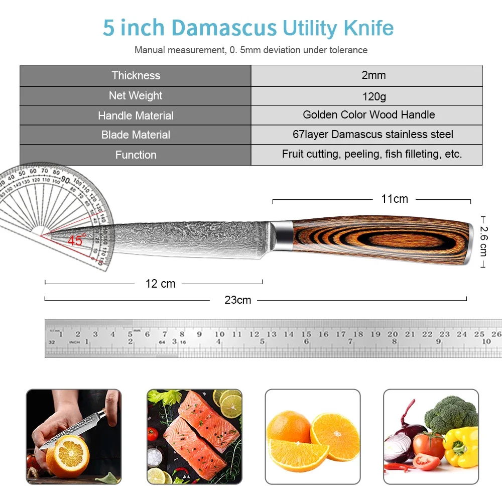 Damascus Steel Paring Knife 5 Inch,Razor Sharp Peeling Knives,Professional Fruit Knife,Small Kitchen Knife Japanese Tomato Knife