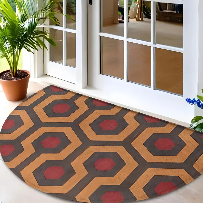 Stylish Block Shape Arrangement Motif Semi Circle Rug Commercial Non Slip Pad For Restaurant Supermarket Store
