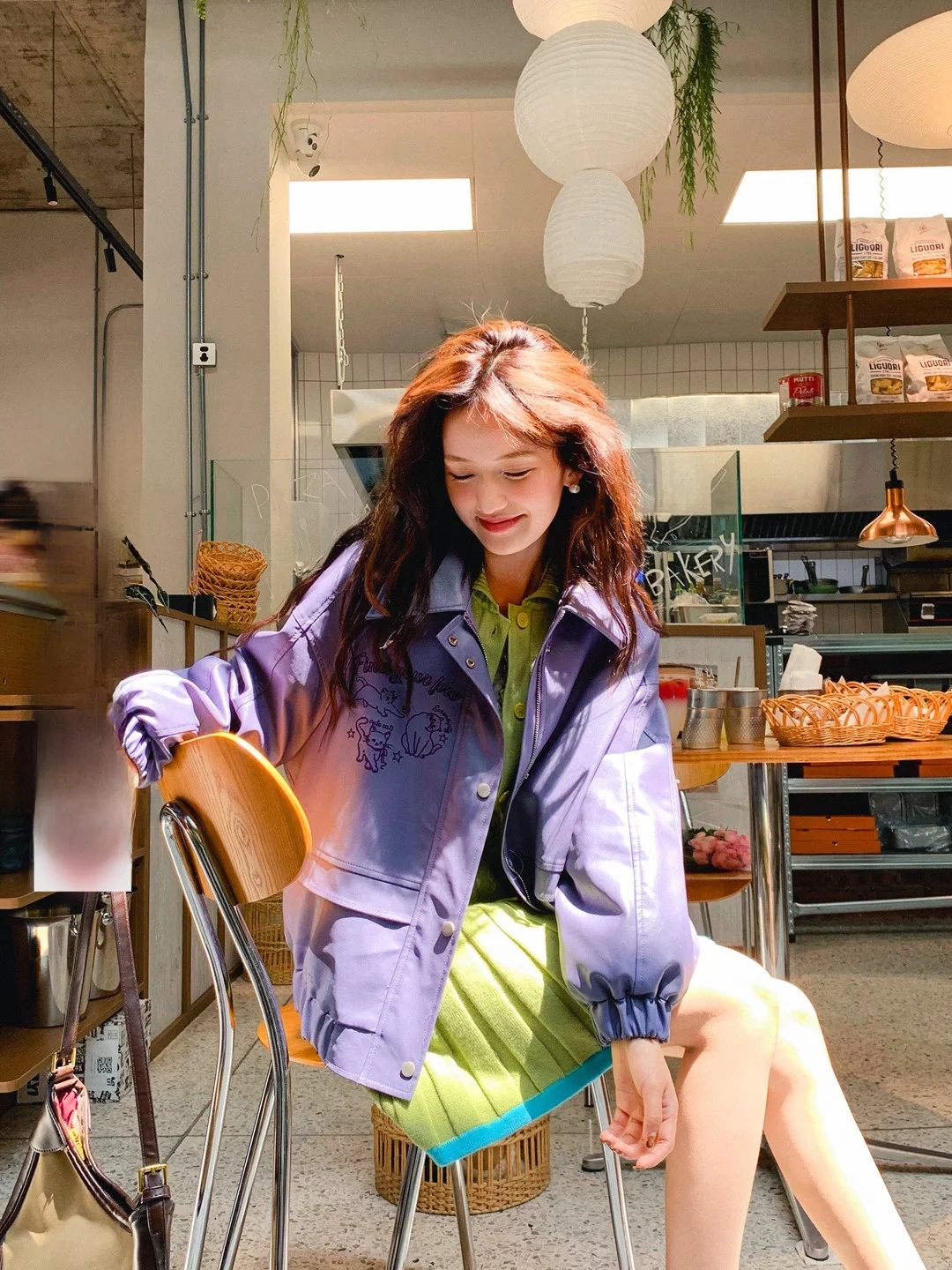 

Gula Liangpin Night Moon Knight PU Leather Jaet Casual Loose Fit Embroidered Decorated Commuting Autumn Outerwear for Women