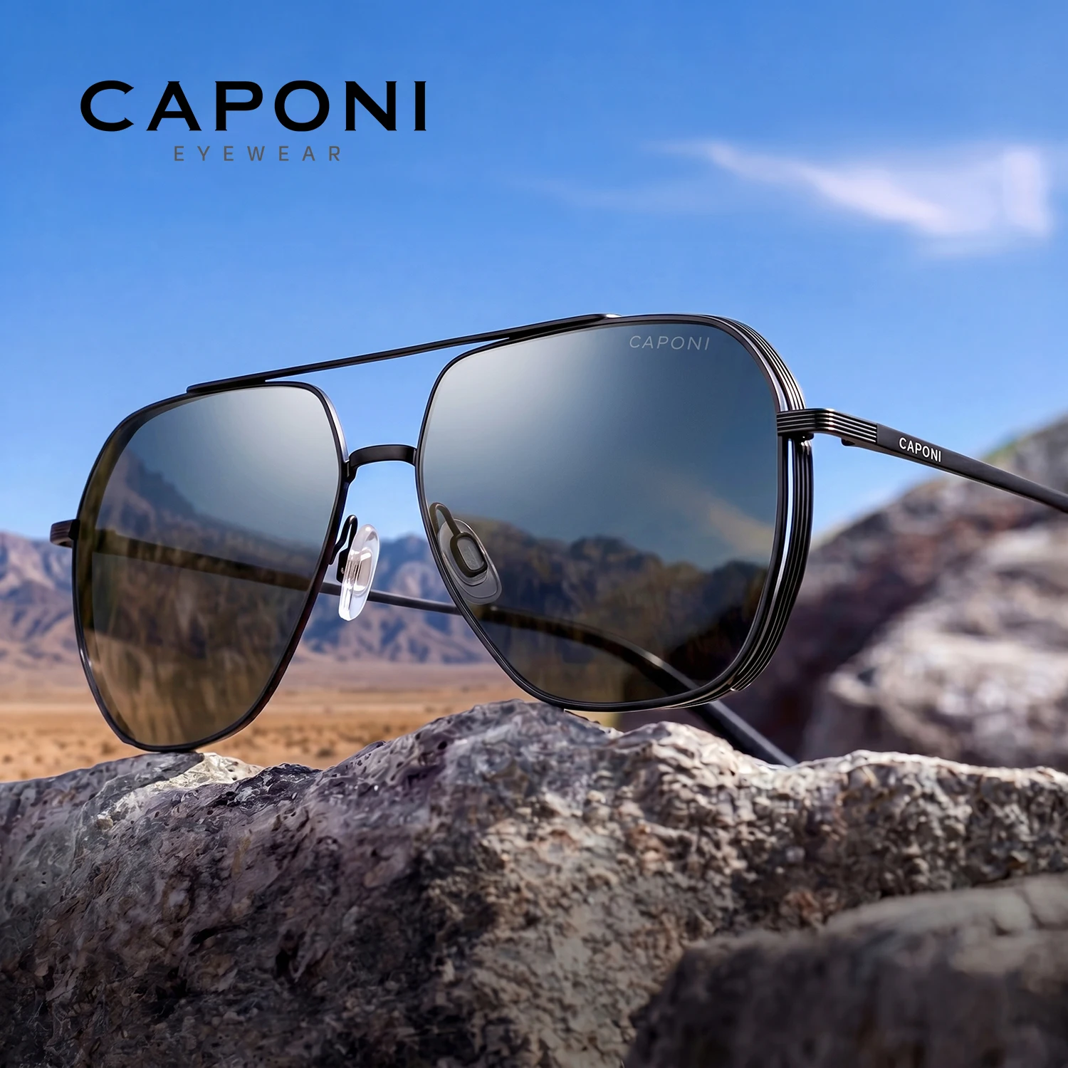 

CAPONI Pilot Aviator поляризационные мужские солнцезащитные очки классические двойные мосты дизайнерские уличные солнцезащитные очки антибликовый черный оттенок CP35707