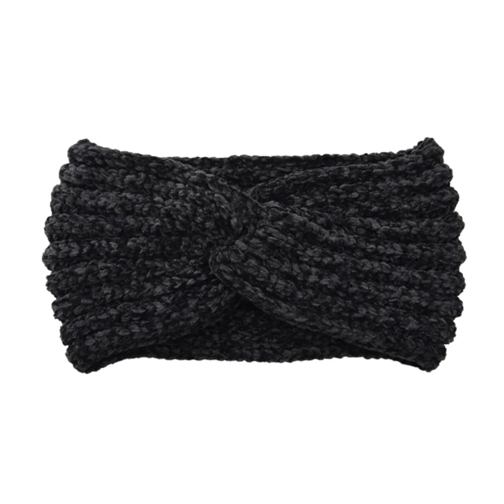 

Black Knitted Headband Winter Warm Workout Hair Band Ear Cover Exercise Headdress Women Cross Headband