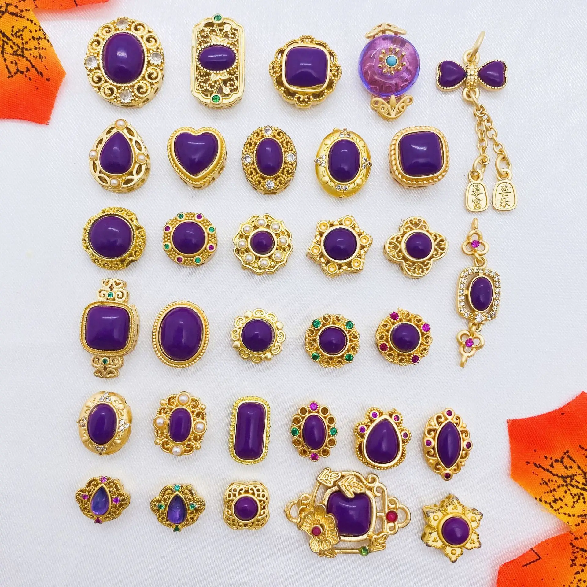 8pcs Copper Gold-plated Inlaid Imitation Amethyst Multi-pass Beads DIY Necklace Bracelet Jewelry Accessories Beading Material